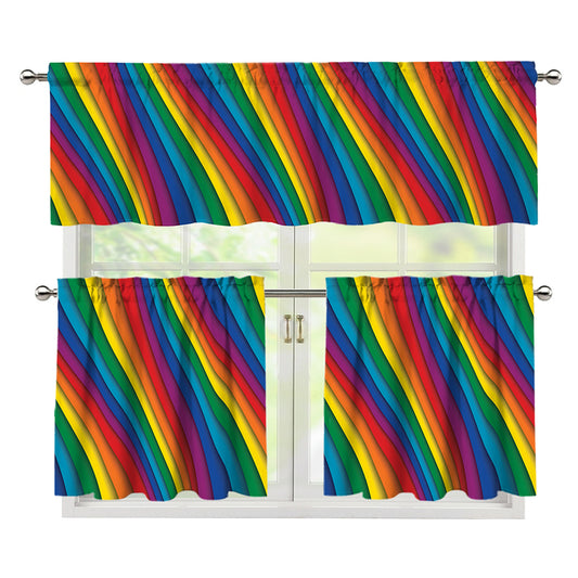 Curved Rainbow Pattern Print 3 Piece Kitchen Curtains