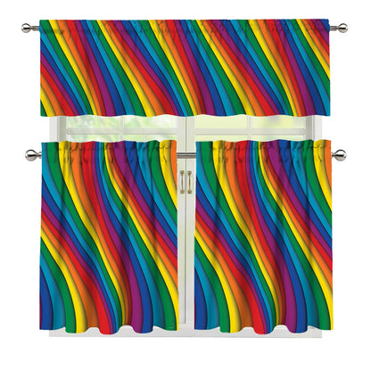 Curved Rainbow Pattern Print 3 Piece Kitchen Curtains