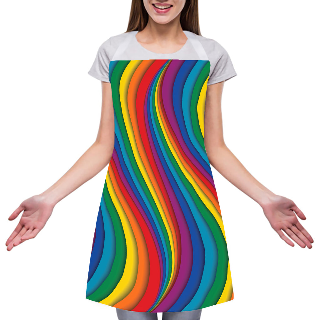 Curved Rainbow Pattern Print Adjustable Apron
