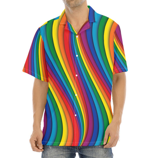 Curved Rainbow Pattern Print Aloha Shirt
