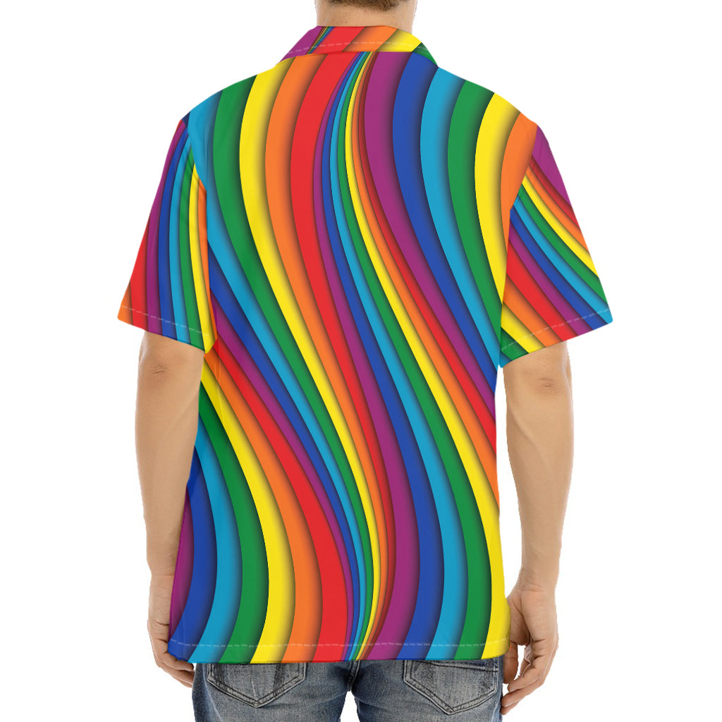 Curved Rainbow Pattern Print Aloha Shirt