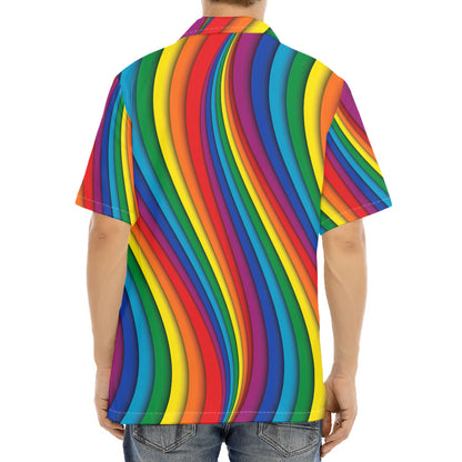 Curved Rainbow Pattern Print Aloha Shirt