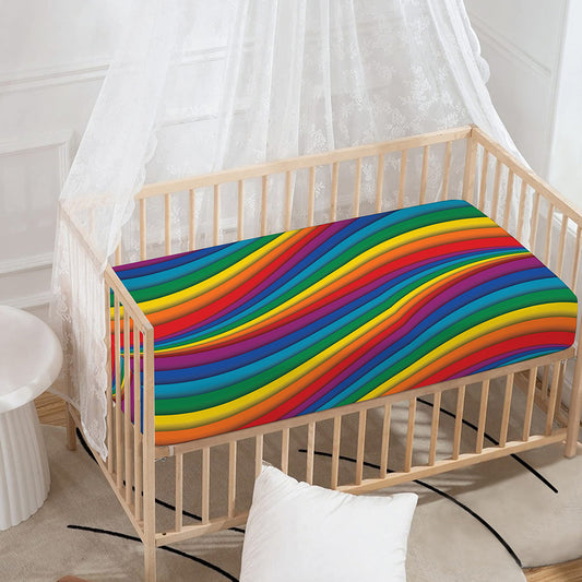 Curved Rainbow Pattern Print Baby Crib Sheet