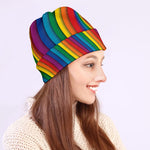 Curved Rainbow Pattern Print Beanie
