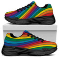 Curved Rainbow Pattern Print Black Chunky Shoes
