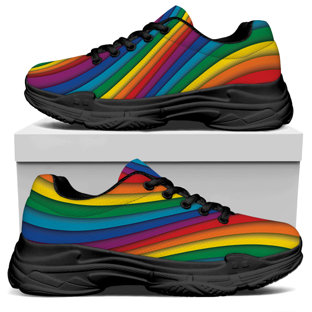 Curved Rainbow Pattern Print Black Chunky Shoes
