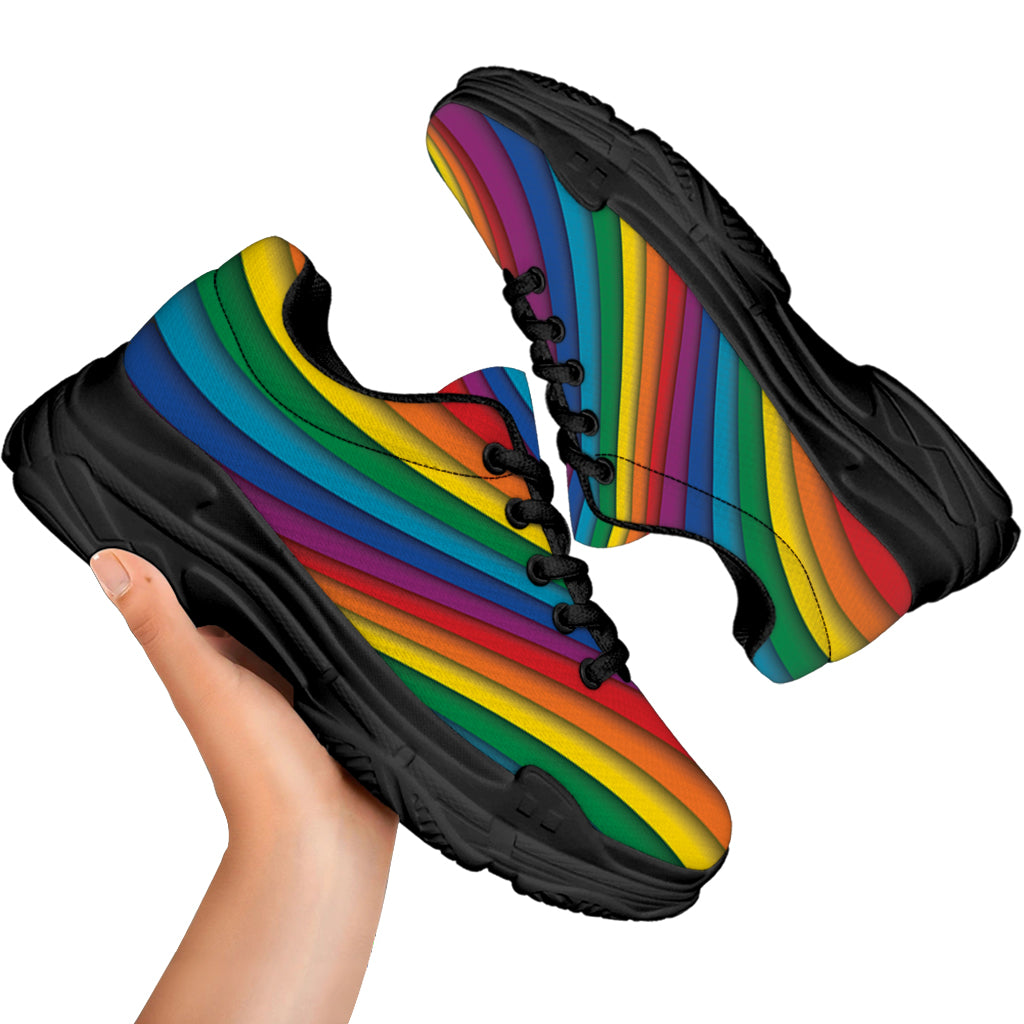 Curved Rainbow Pattern Print Black Chunky Shoes