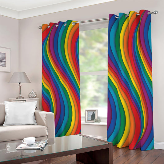 Curved Rainbow Pattern Print Blackout Grommet Curtains