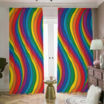 Curved Rainbow Pattern Print Blackout Pencil Pleat Curtains