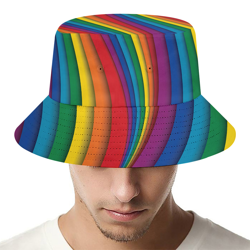 Curved Rainbow Pattern Print Bucket Hat