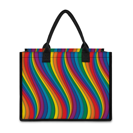 Curved Rainbow Pattern Print Canvas Tote Bag