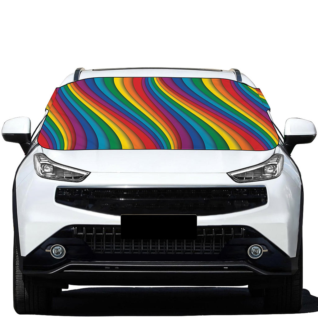 Curved Rainbow Pattern Print Car Windshield Snow Cover