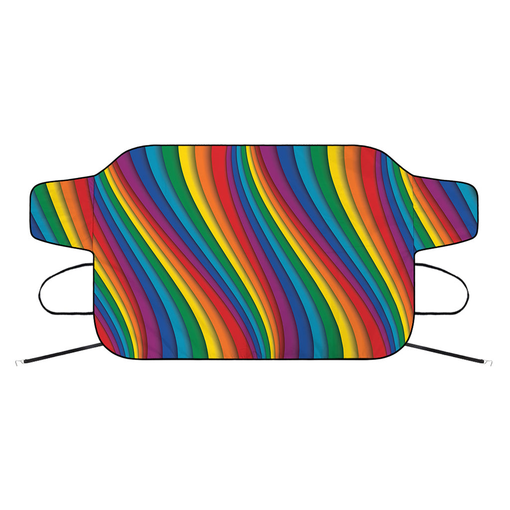 Curved Rainbow Pattern Print Car Windshield Snow Cover