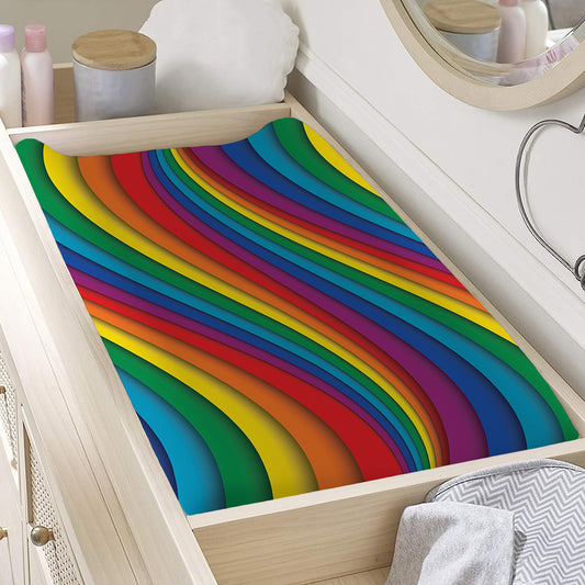 Curved Rainbow Pattern Print Changing Pad Cover
