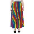 Curved Rainbow Pattern Print Chiffon Maxi Skirt