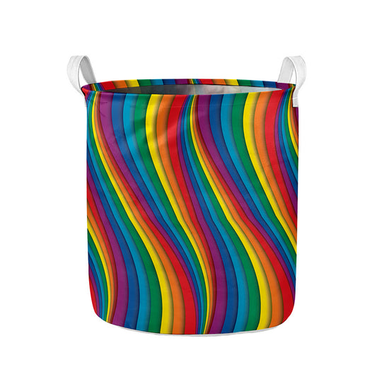Curved Rainbow Pattern Print Collapsible Laundry Basket