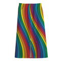 Curved Rainbow Pattern Print Cotton Front Slit Maxi Skirt