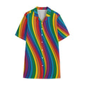 Curved Rainbow Pattern Print Cotton Hawaiian Shirt