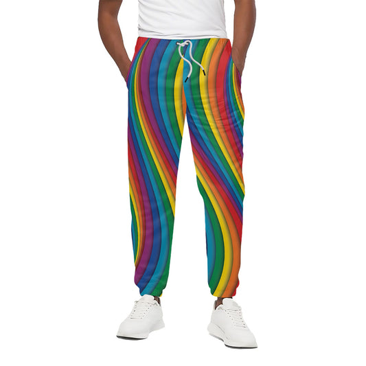 Curved Rainbow Pattern Print Cotton Pants