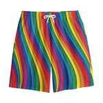 Curved Rainbow Pattern Print Cotton Shorts
