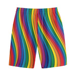 Curved Rainbow Pattern Print Cotton Shorts
