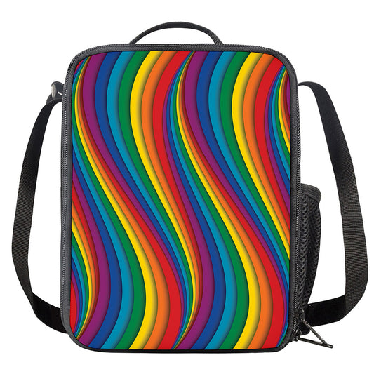 Curved Rainbow Pattern Print Crossbody Lunch Bag