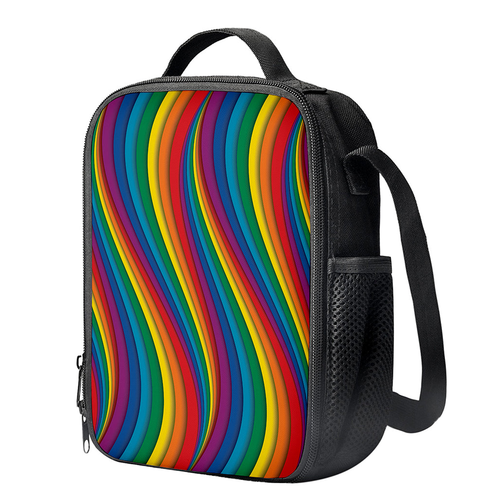 Curved Rainbow Pattern Print Crossbody Lunch Bag