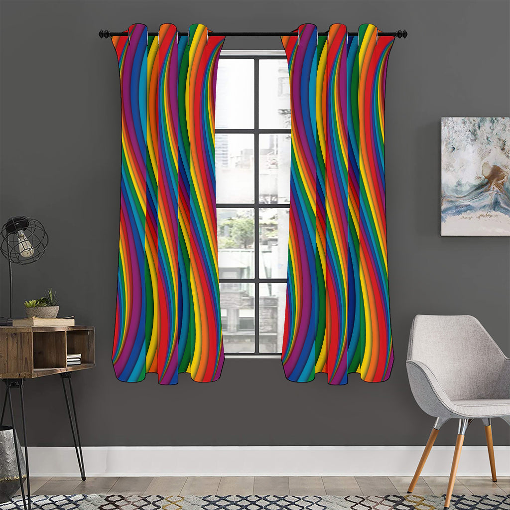 Curved Rainbow Pattern Print Curtain