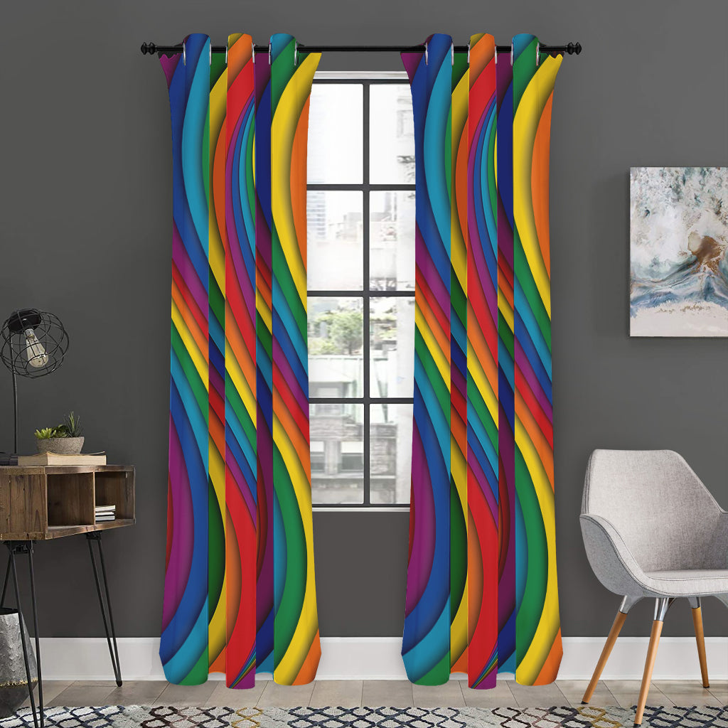 Curved Rainbow Pattern Print Curtain