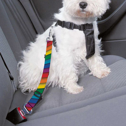 Curved Rainbow Pattern Print Dog Seat Belt