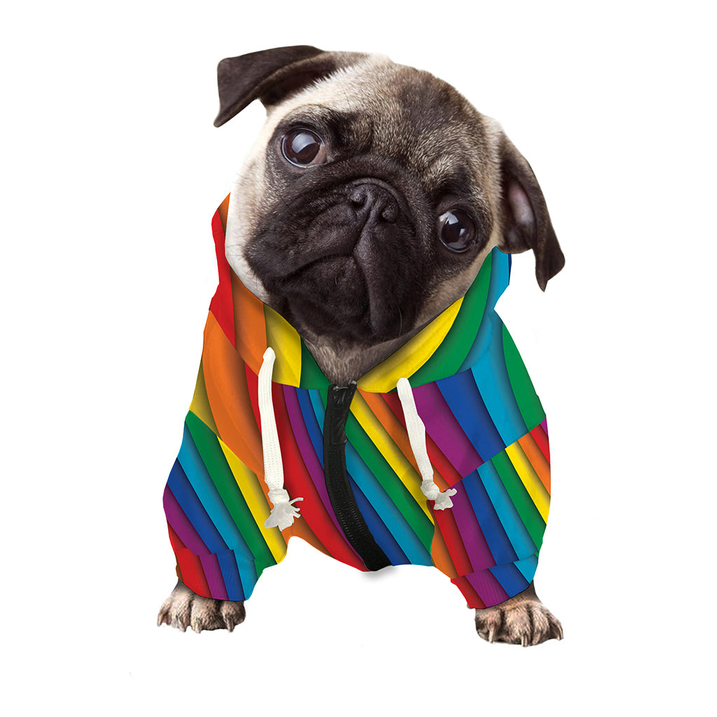 Curved Rainbow Pattern Print Dog Zip Up Hoodie