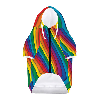 Curved Rainbow Pattern Print Dog Zip Up Hoodie