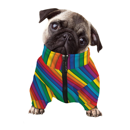 Curved Rainbow Pattern Print Dog Zip Up Jacket