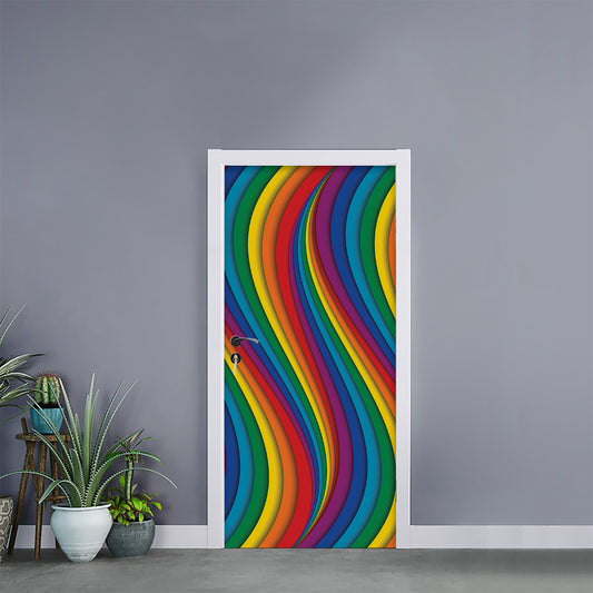 Curved Rainbow Pattern Print Door Sticker