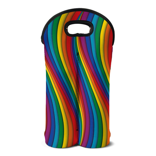 Curved Rainbow Pattern Print Double Neoprene Wine Tote
