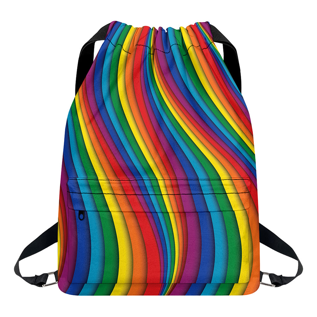 Curved Rainbow Pattern Print Drawstring Backpack