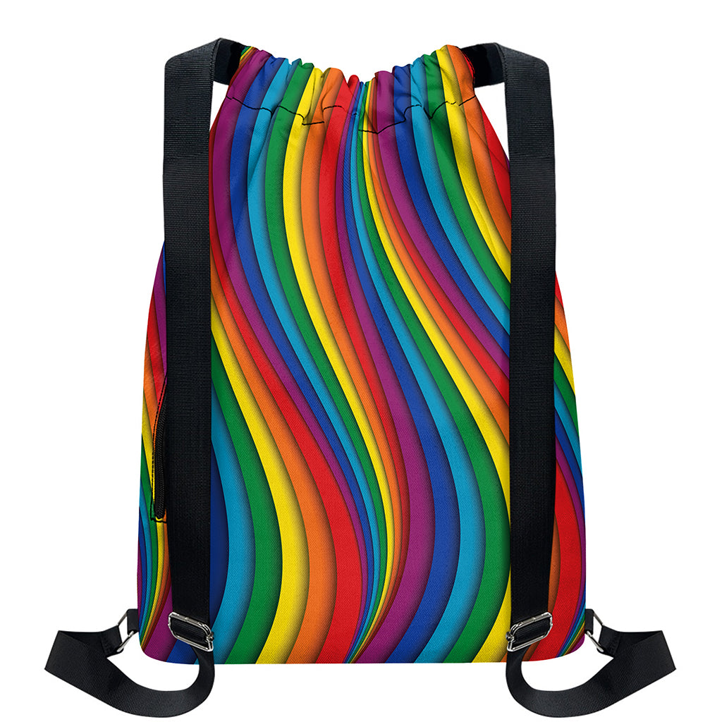 Curved Rainbow Pattern Print Drawstring Backpack