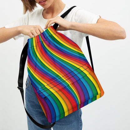 Curved Rainbow Pattern Print Drawstring Backpack