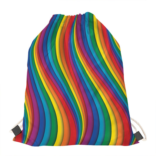 Curved Rainbow Pattern Print Drawstring Bag