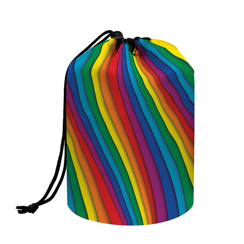 Curved Rainbow Pattern Print Drawstring Makeup Bag