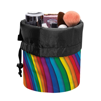 Curved Rainbow Pattern Print Drawstring Makeup Bag