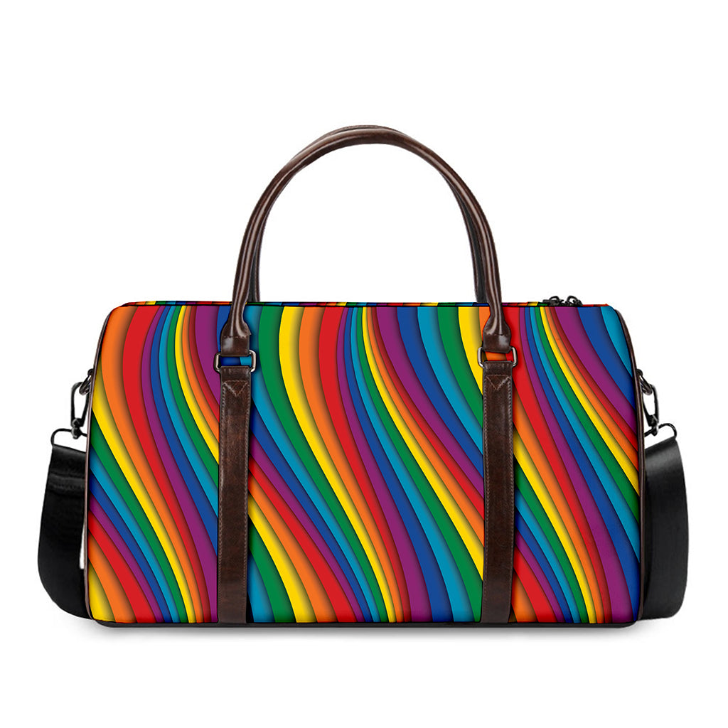 Curved Rainbow Pattern Print Duffle Bag