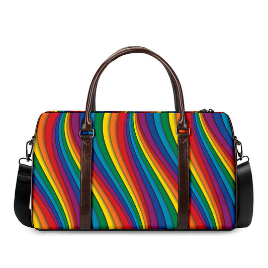 Curved Rainbow Pattern Print Duffle Bag