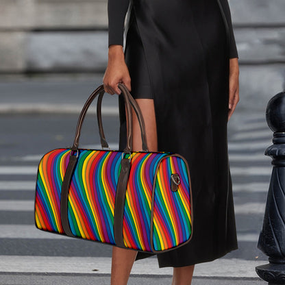 Curved Rainbow Pattern Print Duffle Bag