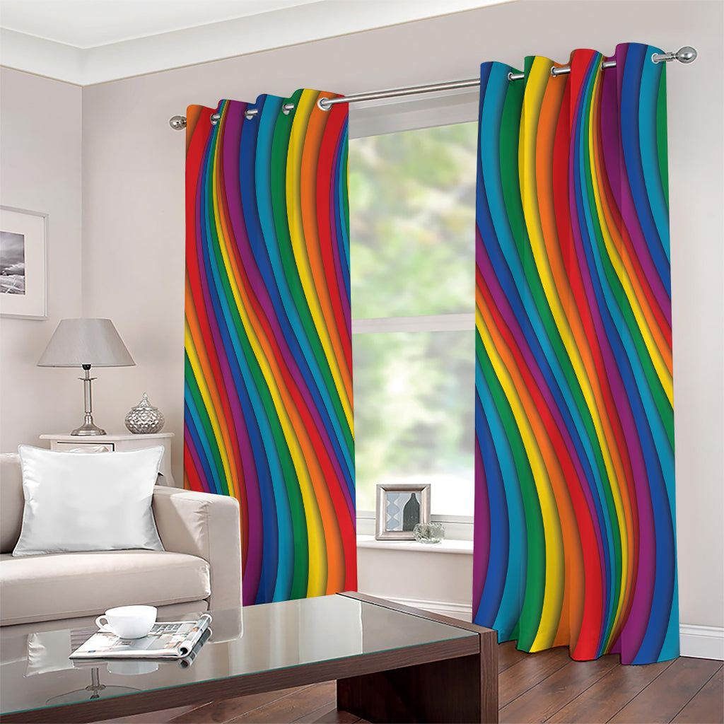 Curved Rainbow Pattern Print Extra Wide Grommet Curtains
