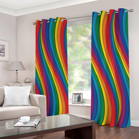 Curved Rainbow Pattern Print Extra Wide Grommet Curtains