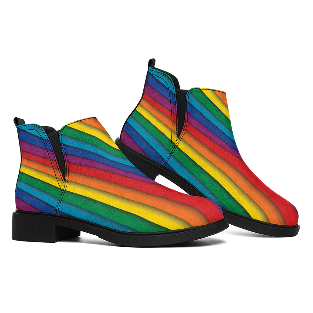 Curved Rainbow Pattern Print Flat Ankle Boots