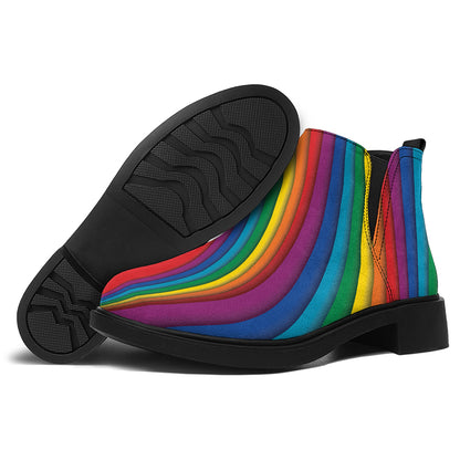 Curved Rainbow Pattern Print Flat Ankle Boots