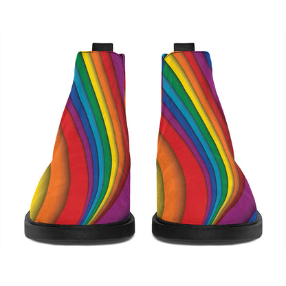 Curved Rainbow Pattern Print Flat Ankle Boots
