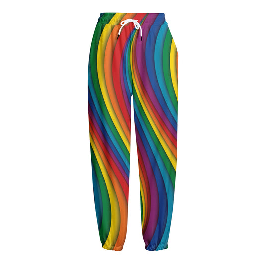 Curved Rainbow Pattern Print Fleece Lined Knit Pants